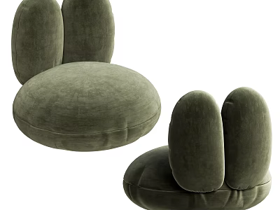Modern Single Sofa Design With Velvet Upholstery Round Seat And Two Cushions 3d model