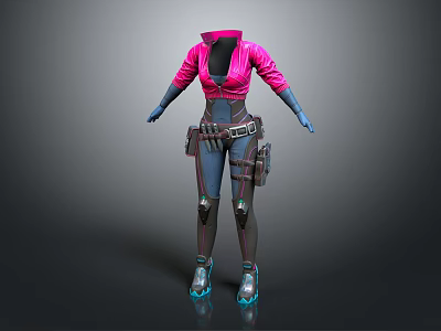 3D Character In Pink Jacket Black Top With Blue Gloves Knee Pads And Tactical Gear 3d model