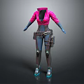 3D Character In Pink Jacket Black Top With Blue Gloves Knee Pads And Tactical Gear