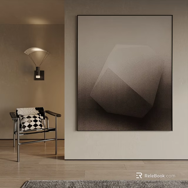 Abstract Geometric Landscape Painting In Modern Interior 3d model