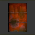 Rusty Red Metal Barrel with Peeling Paint Horizontal Hoops and Dark Background for Household Use