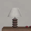 Wooden Table Lamp With Pleated Cream Shade Spiral Base And Red Decorative Ornaments