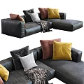 Large Sectional Sofa with Yellow Brown White Pillows and Cozy Throw Blanket