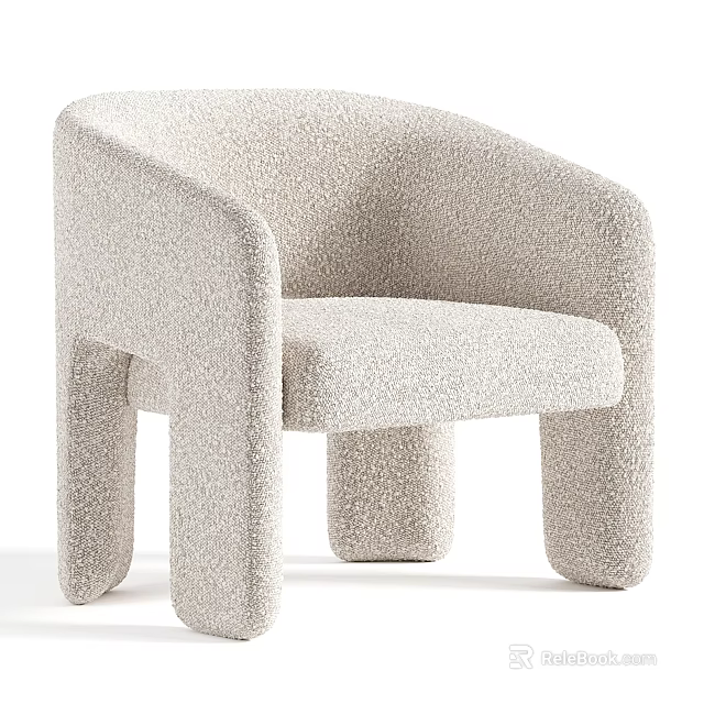 Light Beige Bouclé Fabric Accent Chair With Rounded Armrests And Thick Legs 3d model 