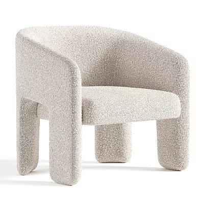 Light Beige Bouclé Fabric Accent Chair With Rounded Armrests And Thick Legs 3d model