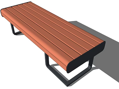 Durable Outdoor Landscape Bench With Brown Wooden Slats And Black Metal Frame 3d model
