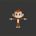 Cute Orange Fur Cartoon Monkey With Brown Eyes And Open Arms On Gray Background