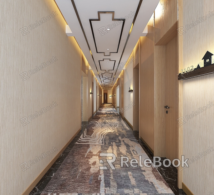 Simple Minimalist Log Style Hotel Away Restaurant Room Corridor model