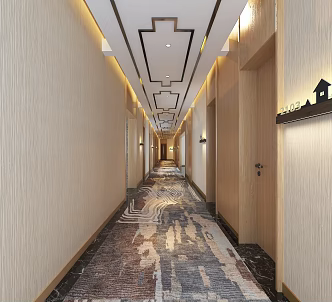 Simple Minimalist Log Style Hotel Away Restaurant Room Corridor 3d model