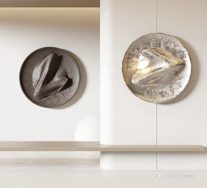 Stylish Round Wall Decor with 3D Leaf Design Dark and Light Metallic on White Wall 3d model