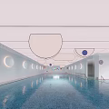 Modern Indoor Swimming Pool With Circular Ceiling Decor And Wall Lighting 3d model