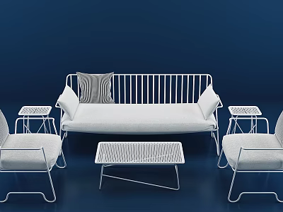 Modern Sofa Coffee Table Combination With Metal Frame White Upholstery And Side Tables 3d model