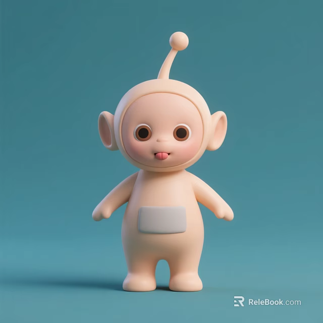 Cute Game Movie Character With Antenna Big Ears Round Eyes Beige Body And Blue Background 3d model 