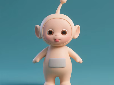 Cute Game Movie Character With Antenna Big Ears Round Eyes Beige Body And Blue Background 3d model