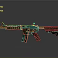 Tactical Modern Rifle With Red Pattern Design And Firearm Features