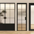 Interior Glass Doors With Black Frames And Different Glass Patterns For Home Design 3d model