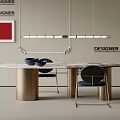 Modern Dining Table Set With Marble Top Brass Legs Black Chairs And Linear Pendant Light