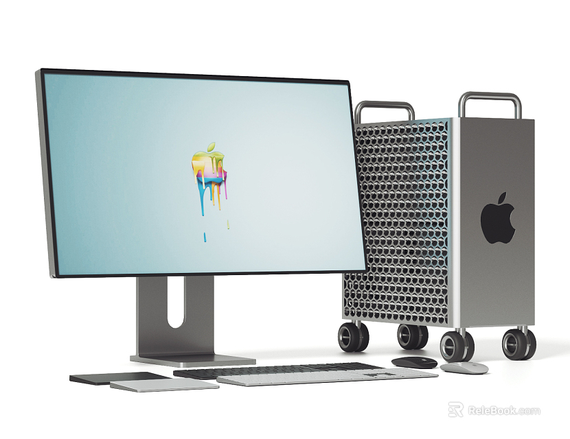 Apple Modern Desktop Setup With Monitor Wheeled Tower Keyboard Mouse And Sleek Design 3d model 