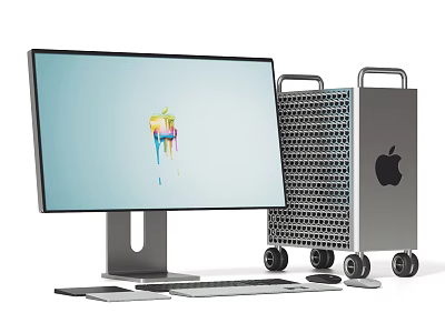 Apple Modern Desktop Setup With Monitor Wheeled Tower Keyboard Mouse And Sleek Design 3d model