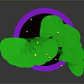 Green Potted Plant With Vibrant Leaves In Purple Flower Pot On Gray Background