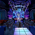 Modern Bar Interior Design With Neon Lights Stage Seating And Lighting Effects 3d model