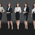Five Professional Women Wearing White Shirts Black Skirts And High Heels Standing Against Black Background