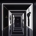 Modern Elevator Hallway Design With LED Lighting Mirror Walls And Fashion Posters