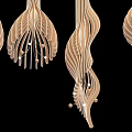Feather Shaped Hanging Decor With Curved Wooden Structure And Small Beads