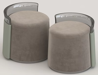 Modern Round Stools With Gray Upholstered Seat Green Sides And Transparent Curved Backrest 3d model