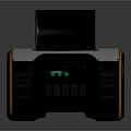Contemporary Office Appliance with Laptop Control Panel Green Lights Speakers and Silver Black Yellow Accents