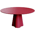 Round Red Dining Table With Textured Surface And Pleated Pedestal Design 3d model