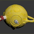 Yellow Ceramic Teapot Furniture Featuring Facial Expression And Astronaut Decoration Red Spout USA Design