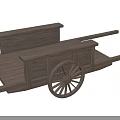 Rustic Wooden Cart With Spoked Wheels And Flat Wooden Platform Structure 3d model