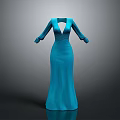 Elegant Blue Long Dress With V Neck Long Sleeves And Fitted Design