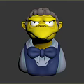 Cartoon Bird Character With Purple Curly Hair Yellow Body Blue Vest And Bow Tie