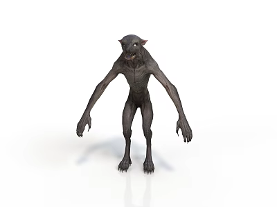 Grim Werewolf Creature Character With Sharp Ears Fangs Long Arms And Standing Posture 3d model
