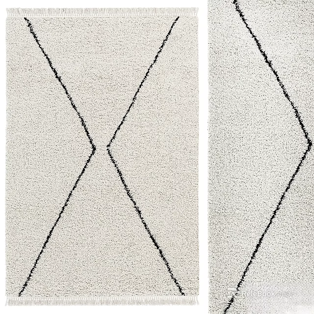 Modern Square Rug With Geometric Black Lines On Light Beige Soft Plush Texture 3d model