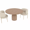 Minimalist Wooden Dining Table Set With Beige Upholstered Chairs And Natural Wood Legs