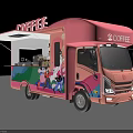 Pink Coffee Truck With Cartoon Patterns Awning And Serving Window Appliances