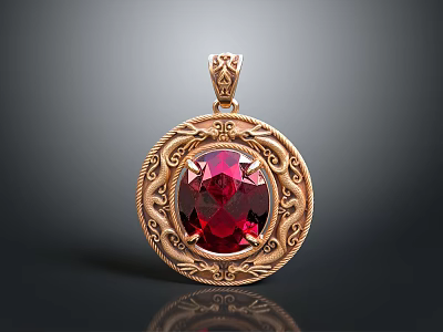 Exquisite Gold Pendant With Red Gemstone And Intricate Patterns As Daily Accessory 3d model