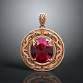 Exquisite Gold Pendant With Red Gemstone And Intricate Patterns As Daily Accessory
