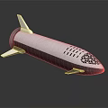 White and Black Rocket Ship 3D Model Featuring Tail Fins and Grid Like Nose Design