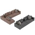 Modern Black And Brown Leather Sofa Set With Multiple Pillows And Gray Throw Blanket 3d model