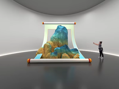 Scroll Shaped Art Installation Featuring 3D Mountain Sculpture And Interactive 3d model