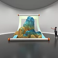 Scroll Shaped Art Installation Featuring 3D Mountain Sculpture And Interactive