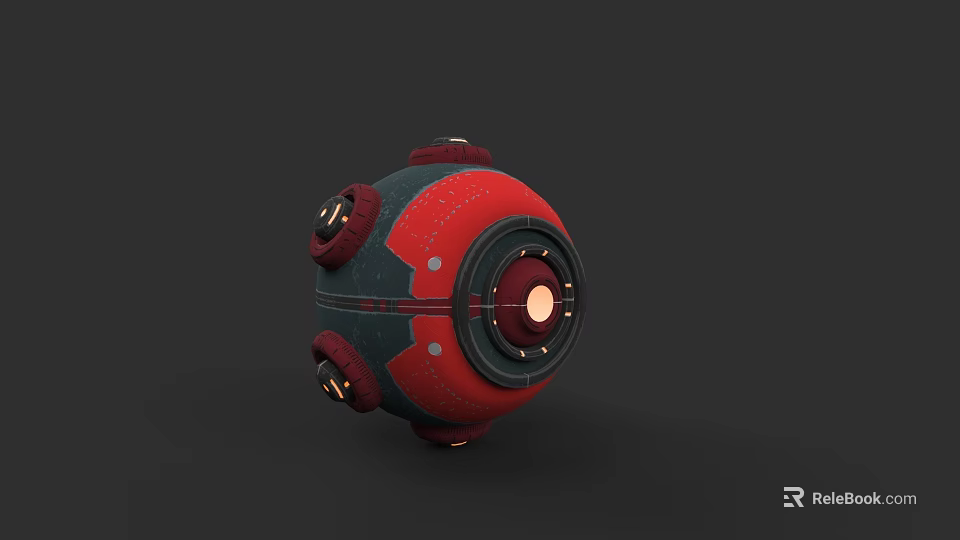 Red And Black Spherical Spacecraft With Circular Modules For Cosmic Exploration 3d model 