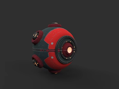 Red And Black Spherical Spacecraft With Circular Modules For Cosmic Exploration 3d model