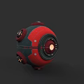 Red And Black Spherical Spacecraft With Circular Modules For Cosmic Exploration