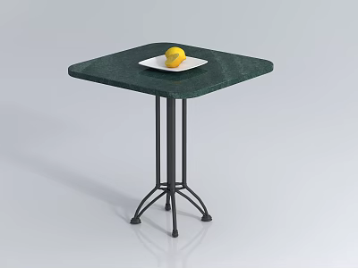 Green Marble Coffee Table With Black Metal Legs And White Plate Holding Yellow Lemon 3d model