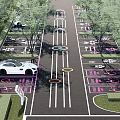 Modern Parking Lot With Trees Parking Spaces White Car Pink Markings And Green Landscaping